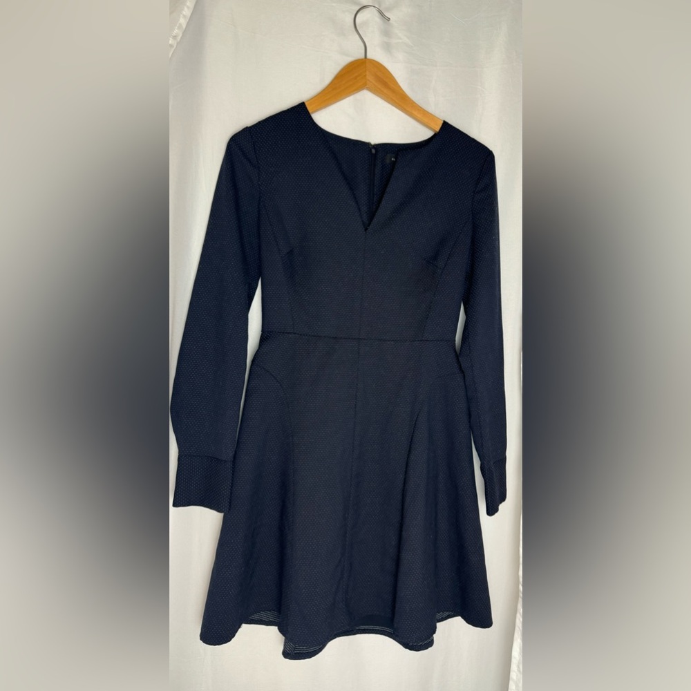 Club Monaco Long Sleeve Navy Dress v neck boho fit flare small polka dot 0